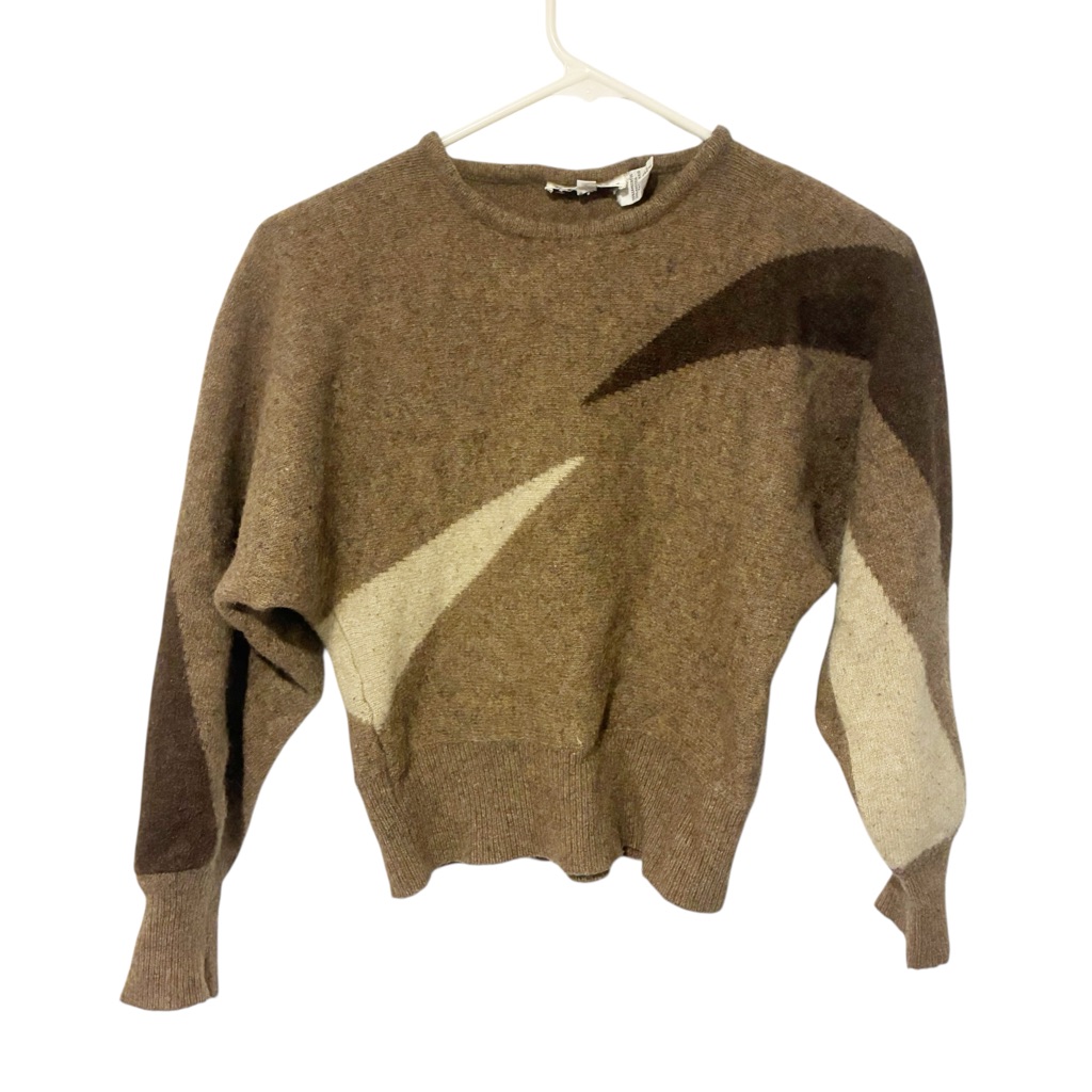 Vintage Christian Dior Brown Large Shrunken Lambswool Angora Colorblock Sweater